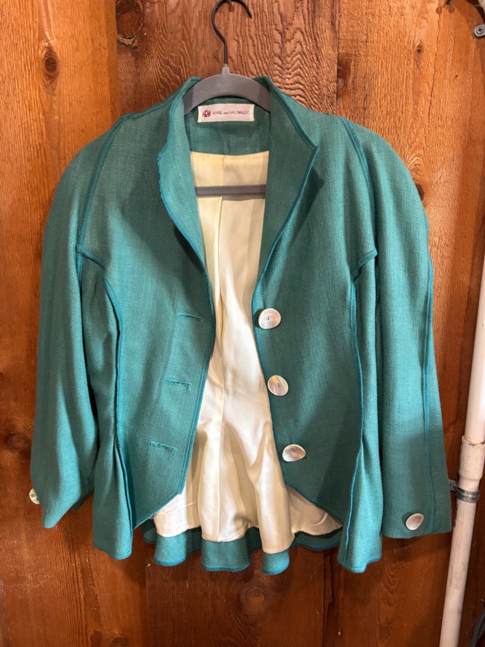 Vintage Teal Women's Raw Silk Jacket with Ivory Lining